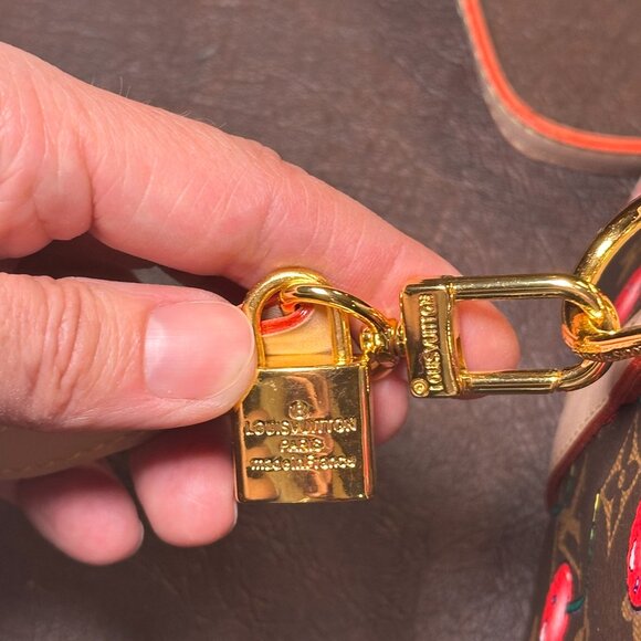 Designer inspired Satchel and Wallet in Monogram Cherry Print Brown, Red, Pink - Picture 10 of 16